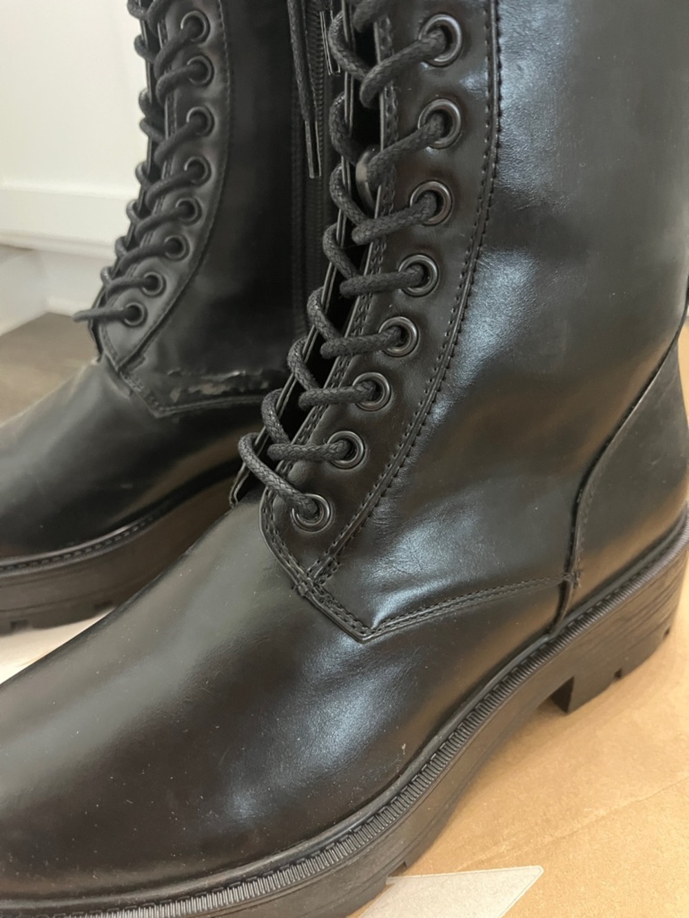 Zara Black Lace-Up Tall Combat Boots - Picture 5 of 12